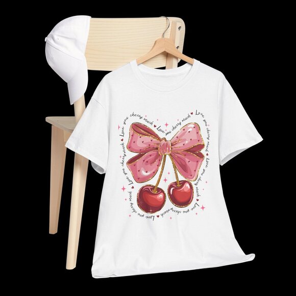Valentine Cherries Tee Love T-Shirt Gift Shirt Valentines Day Top - Picture 1 of 11
